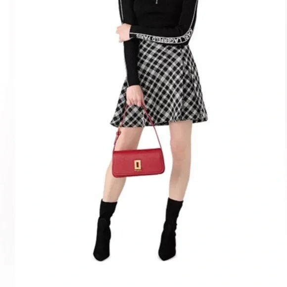 Karl Lagerfeld Red Leather Shoulder Baguette with Gold Hardware - Picture 2 of 9